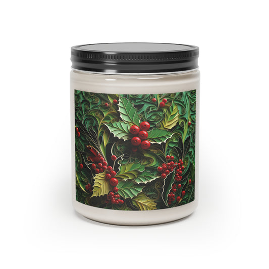 Scented Candle Christmas Holly, front, paper quilled