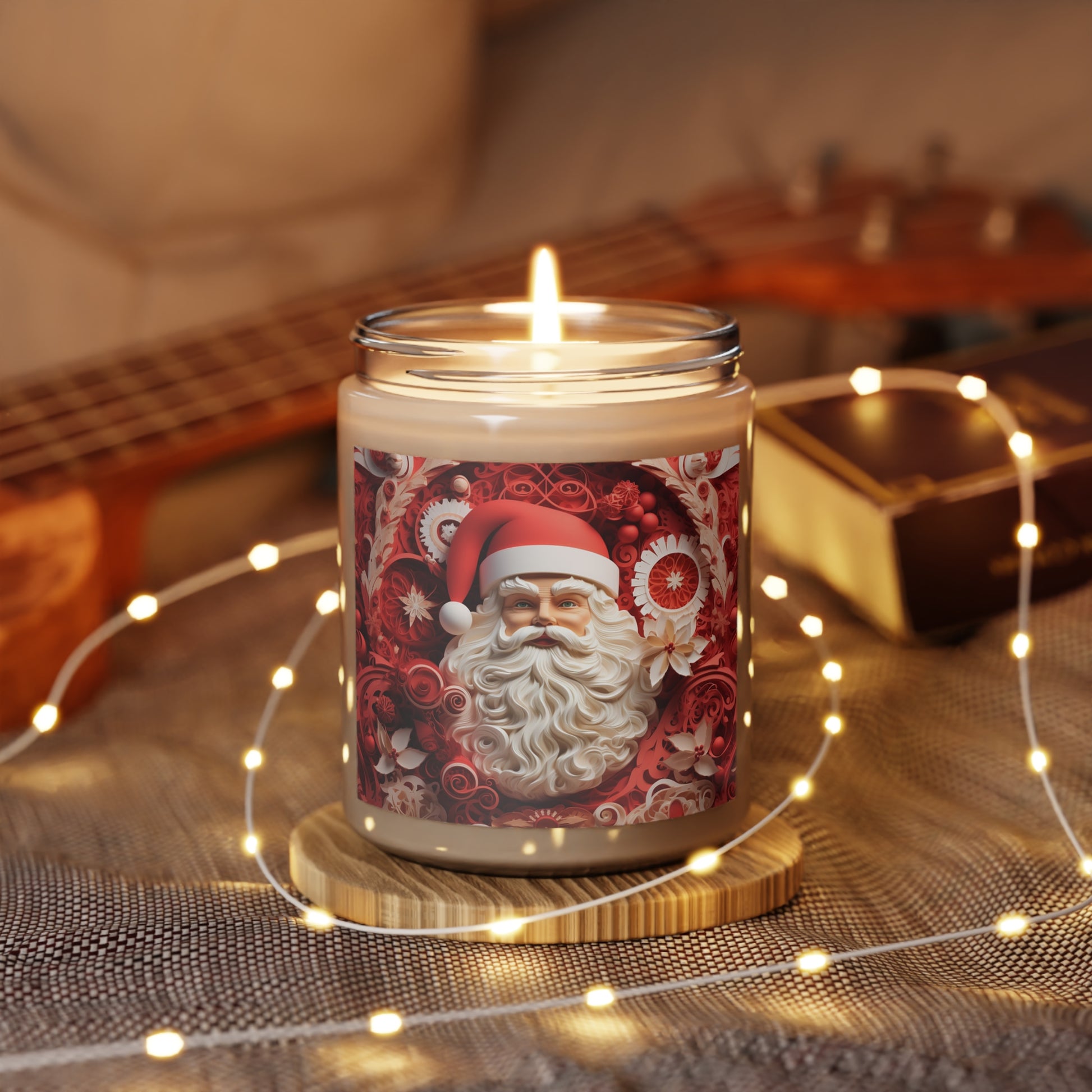 Scented Candle Christmas Santa, lit, paper quilled