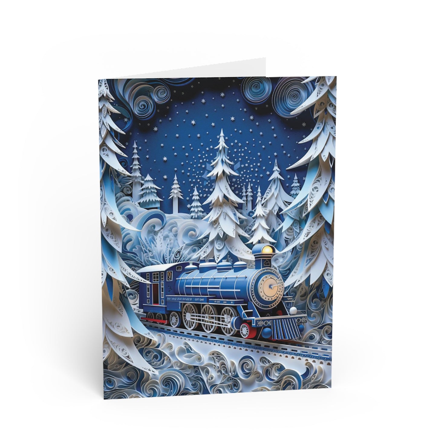 Christmas Card Morning Polar Express, front, paper quilled