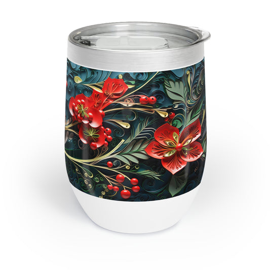 Christmas Wine Tumbler Blue, front, paper quilled