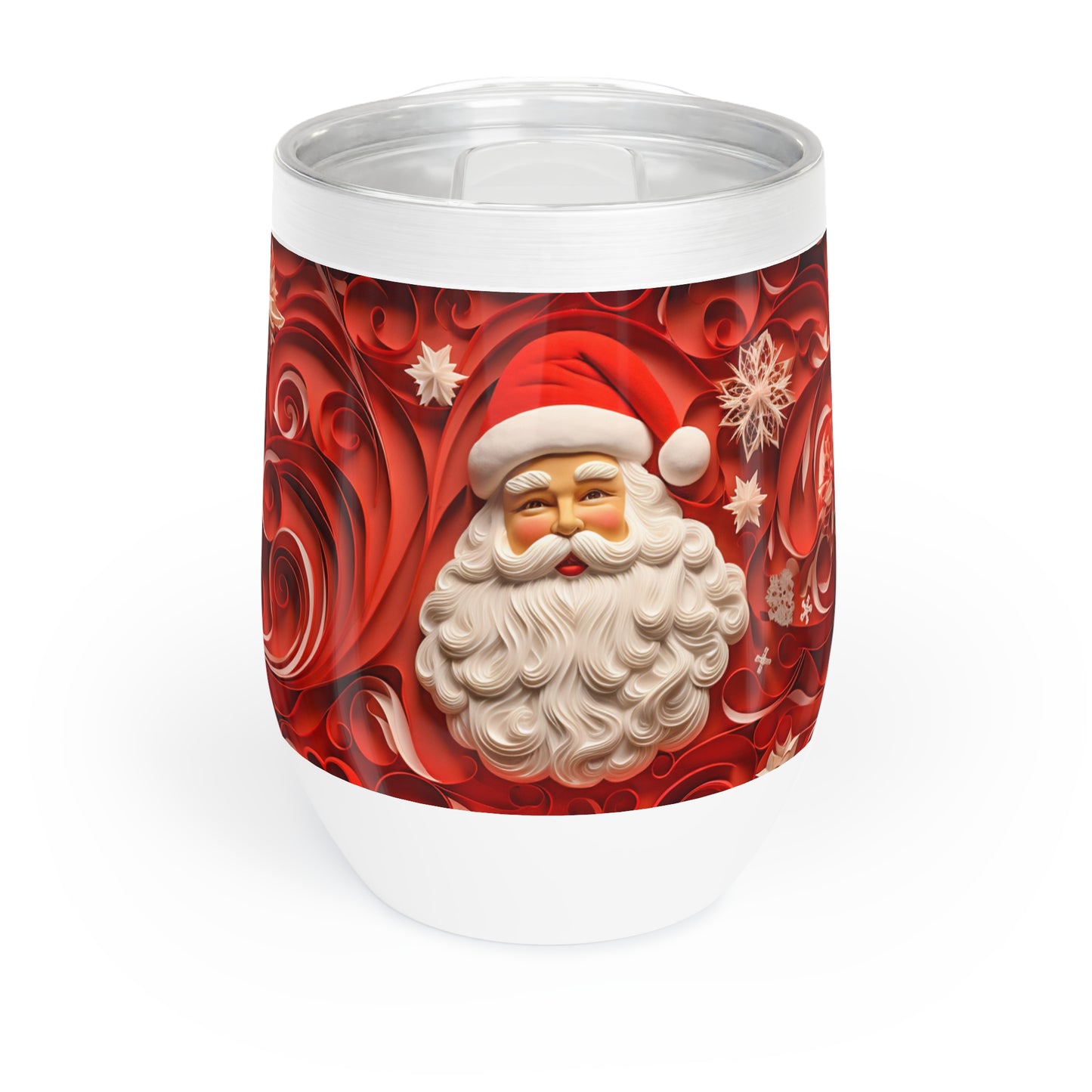 Christmas Wine Tumbler Tumbling Santa, front, paper quilled