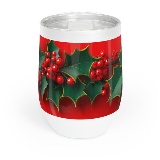 Christmas Wine Tumbler Holly, front, paper quilled