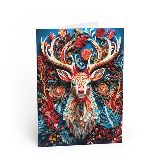 Christmas Card Rudolph the Red-Nose Reindeer, front, paper quilled