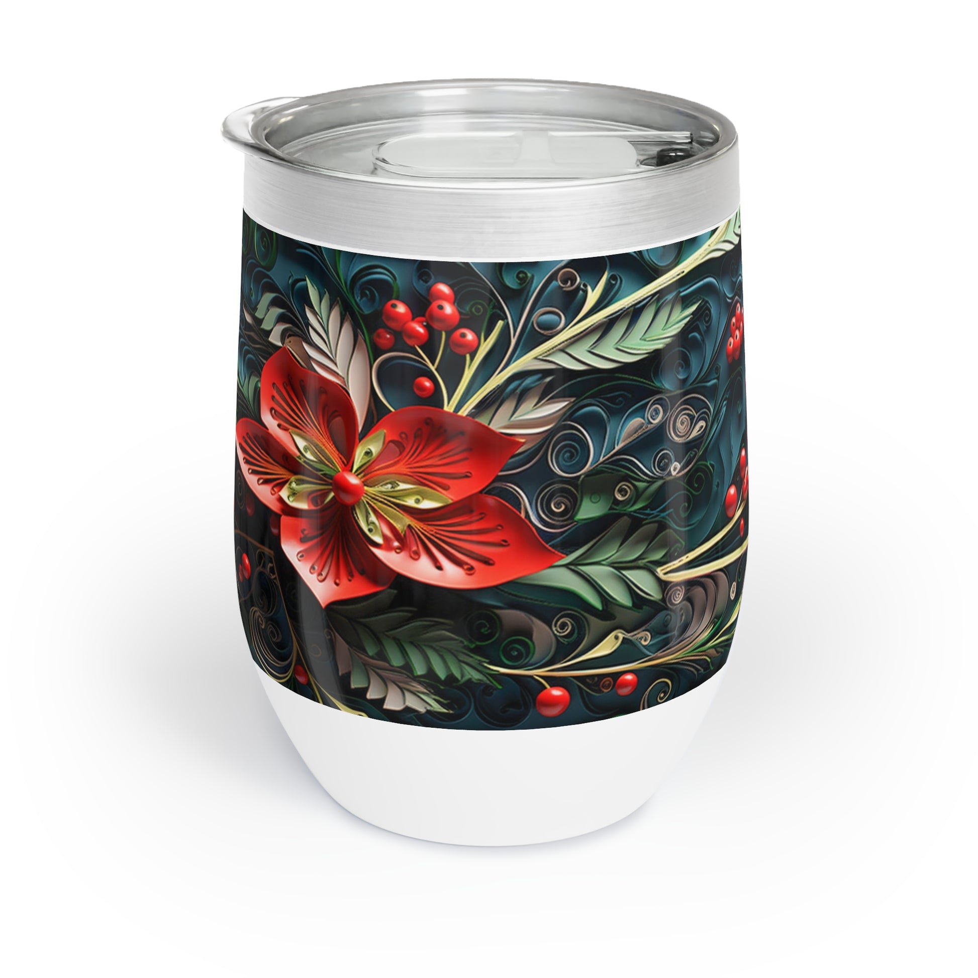 Christmas Wine Tumbler Blue, right, paper quilled