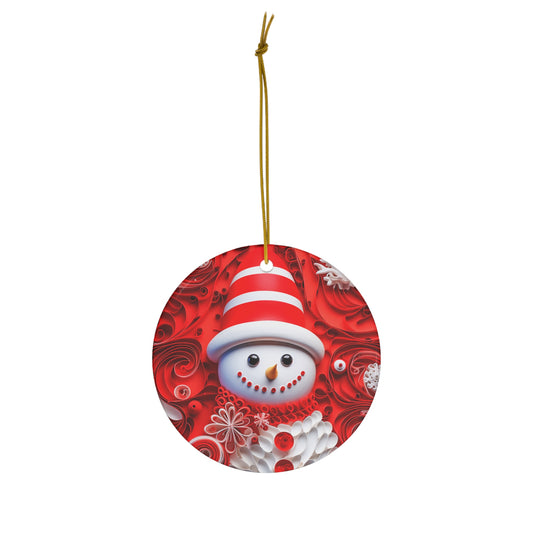 Ceramic Ornament Frosty, Christmas Decoration, Front, paper quilled 