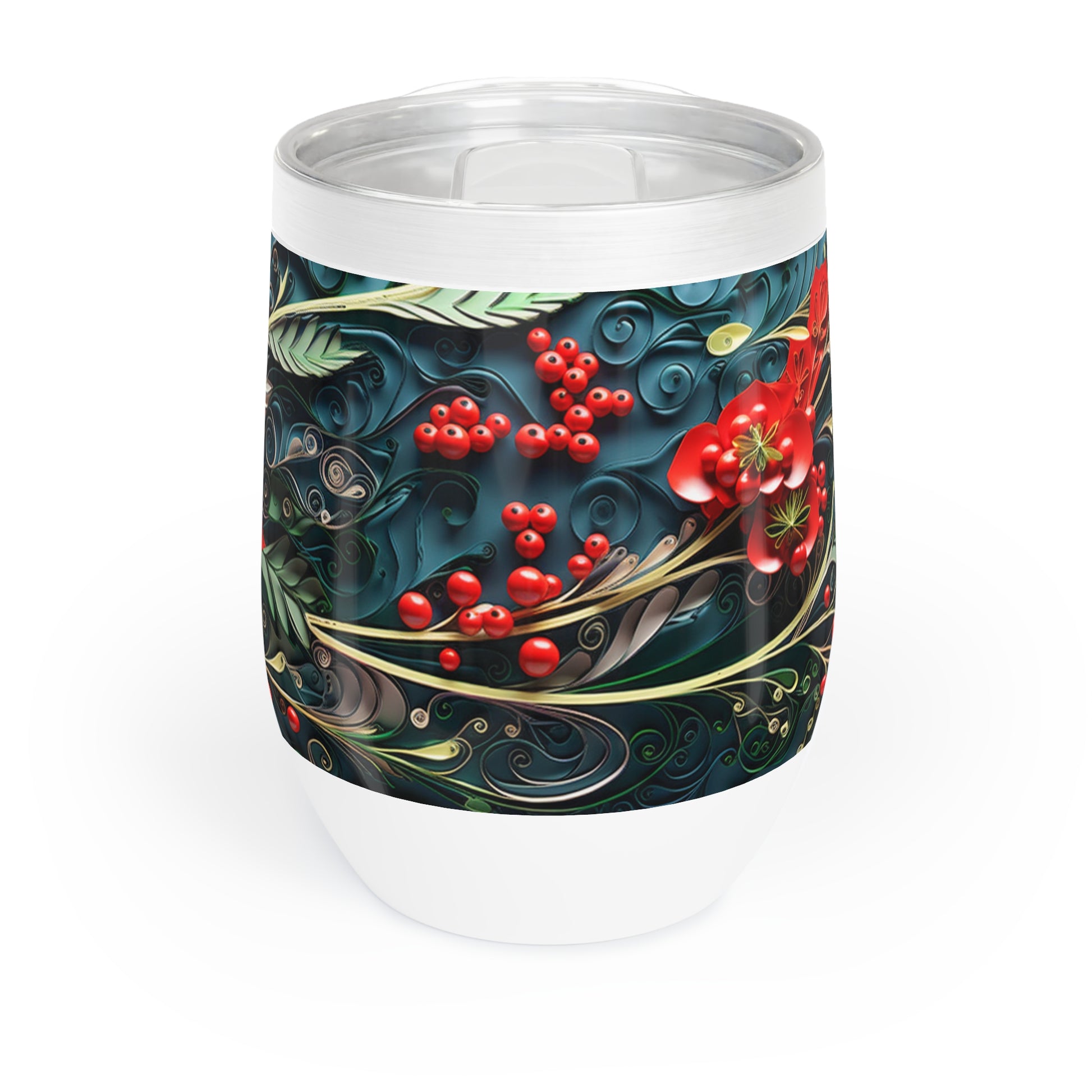 Christmas Wine Tumbler Blue, back, paper quilled