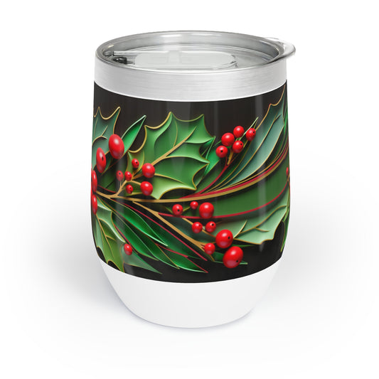 Christmas Wine Tumbler Christmas Holly, front, paper quilled