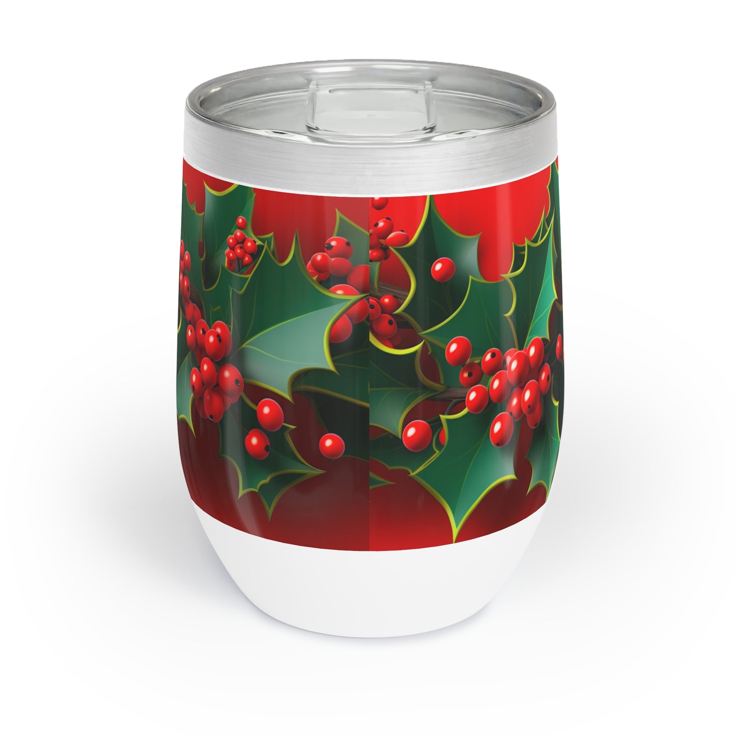 Christmas Wine Tumbler Holly, back, paper quilled