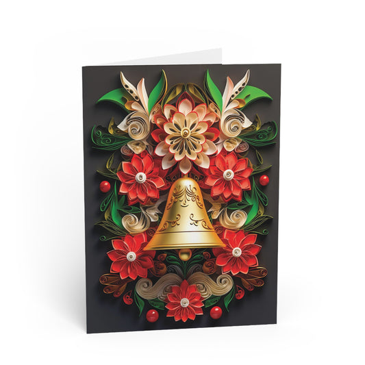 Christmas Card Bell, front, paper quilled