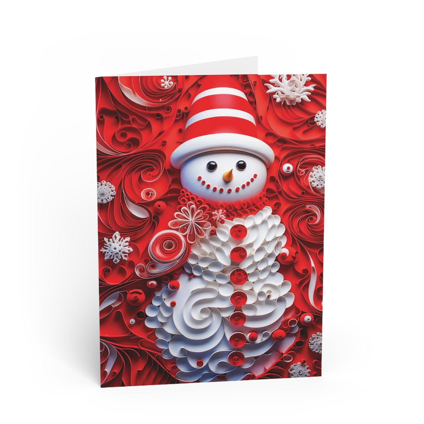 Christmas Card Frosty, front, paper quilled