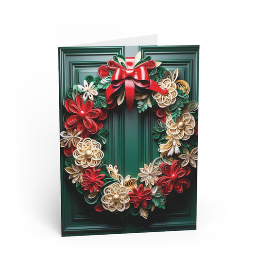 Christmas Card Front Door Wreath, front, paper quilled