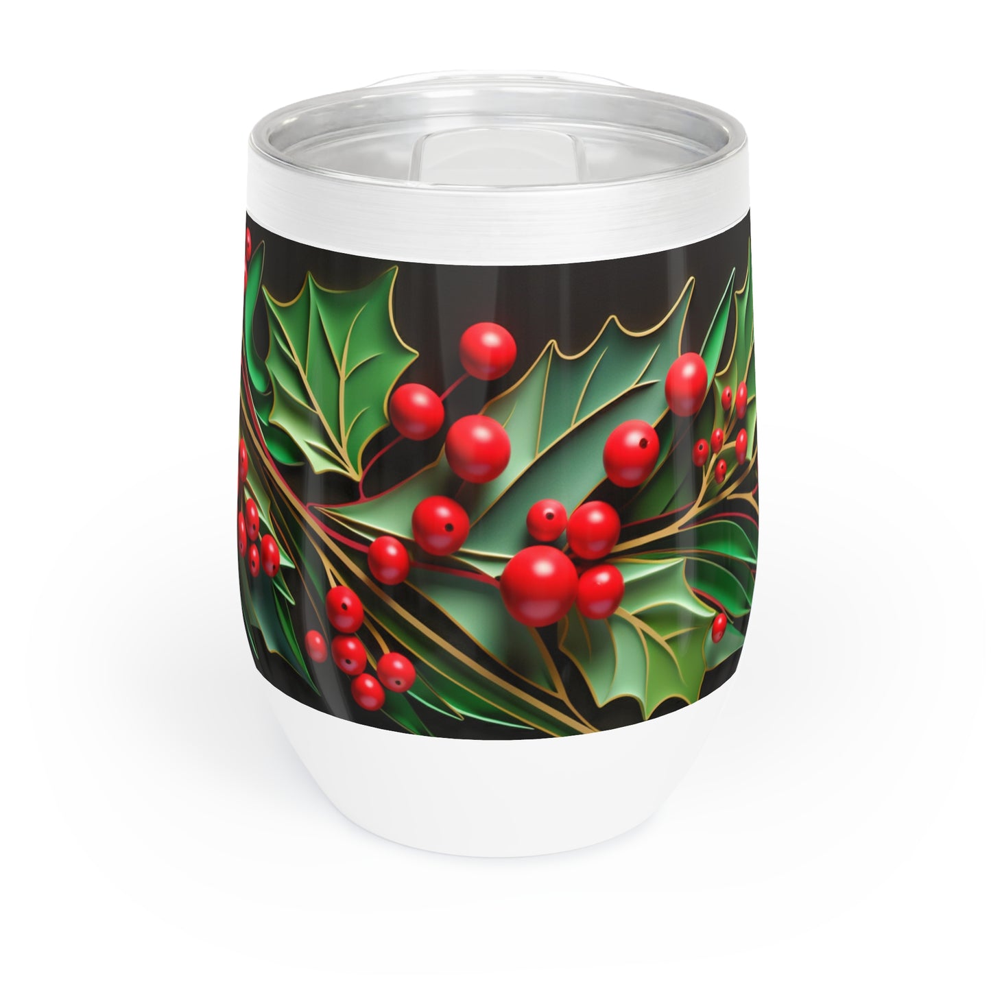 Christmas Wine Tumbler Christmas Holly, left, paper quilled