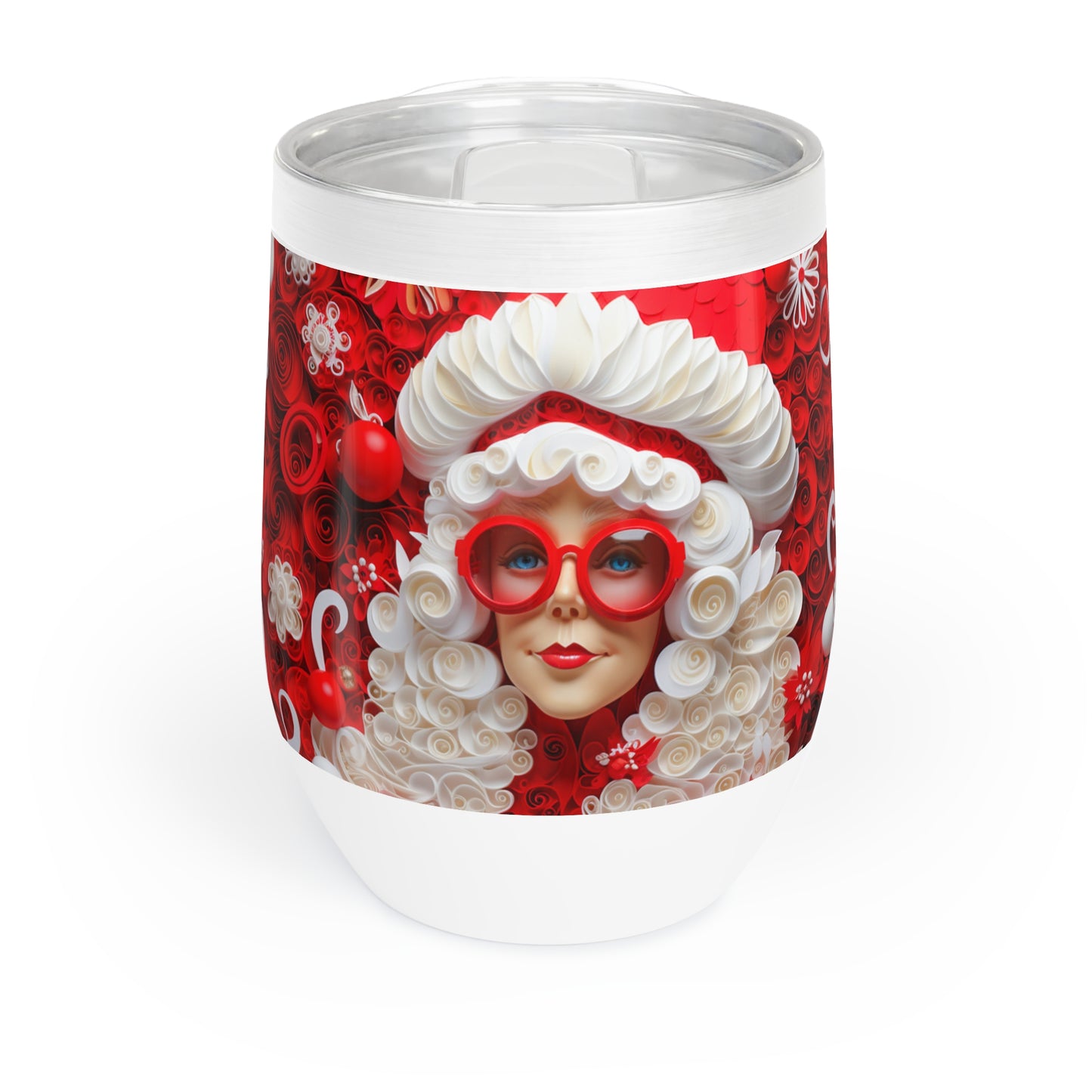 Christmas Wine Tumbler Mrs. Claus, front, paper quilled