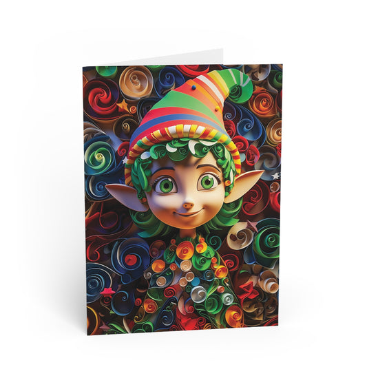 Christmas Card Elf, front, paper quilled