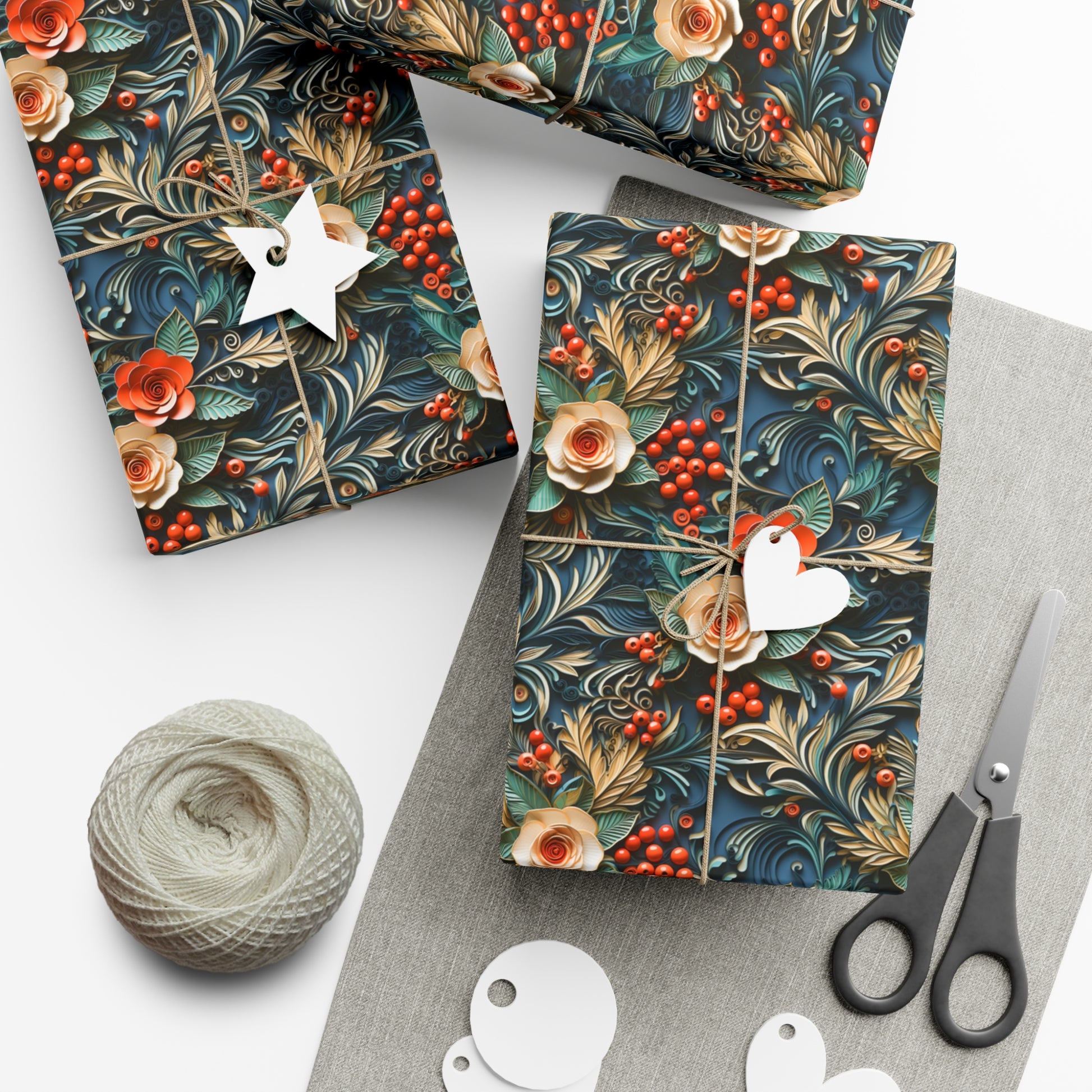 Christmas Wrapping Paper Flower Arrangement, wrapped presents